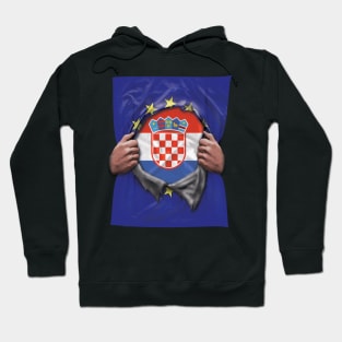 Croatia Flag European Union Flag Ripped Open - Gift for Croatian From Croatia Hoodie